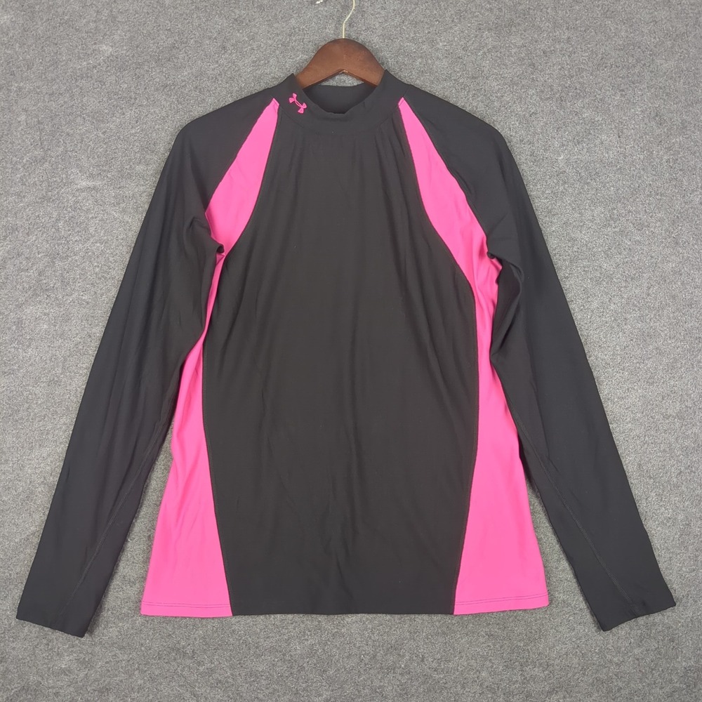 Under Armour ColdGear Mock Neck Long Sleeve Shirt XXL Black Pink Colorblock - Picture 2 of 11